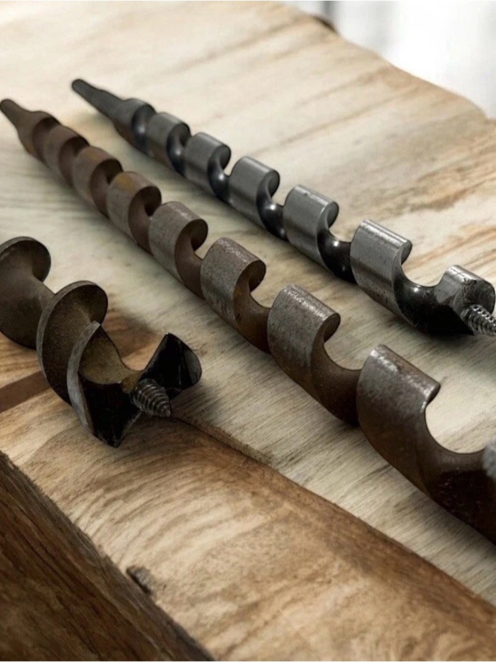 Vintage Hand Brace Wood Auger Drill Bit Lot 3 Antique Carpenter Bits 11” to 18”